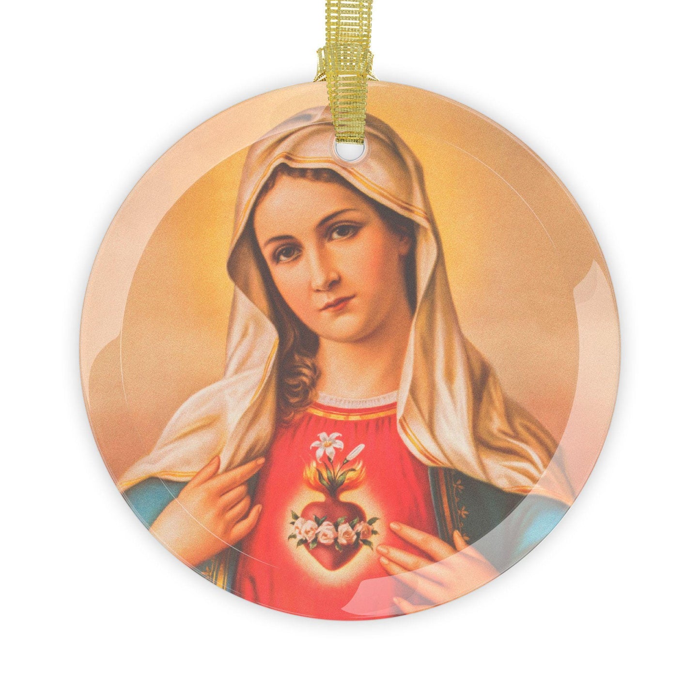 Immaculate Heart of Mary Catholic Glass Christmas Ornament,  Christmas Gift for Wife Mother Grandma Sister, Mary Queen of Heaven