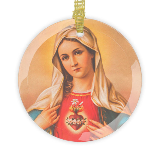 Immaculate Heart of Mary Catholic Glass Christmas Ornament,  Christmas Gift for Wife Mother Grandma Sister, Mary Queen of Heaven