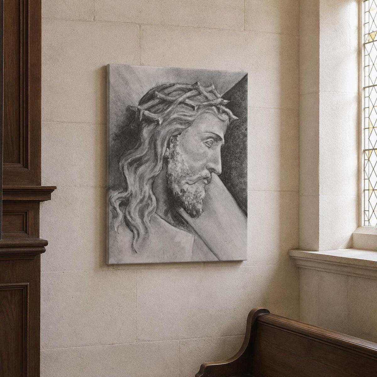 Shoulder the Cross canvas print, Christ carrying the cross sacred art sketch — Catholic gift from Glory Be Gifts – view 8