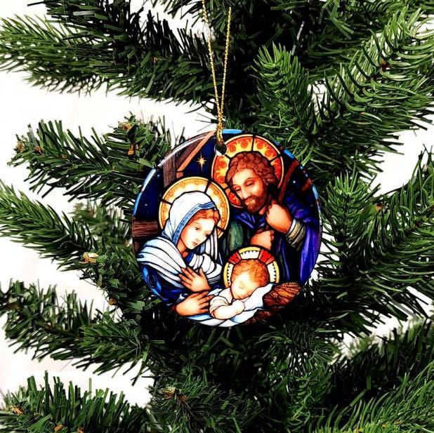 Stained Glass Nativity Ornament, Catholic Christmas Gift