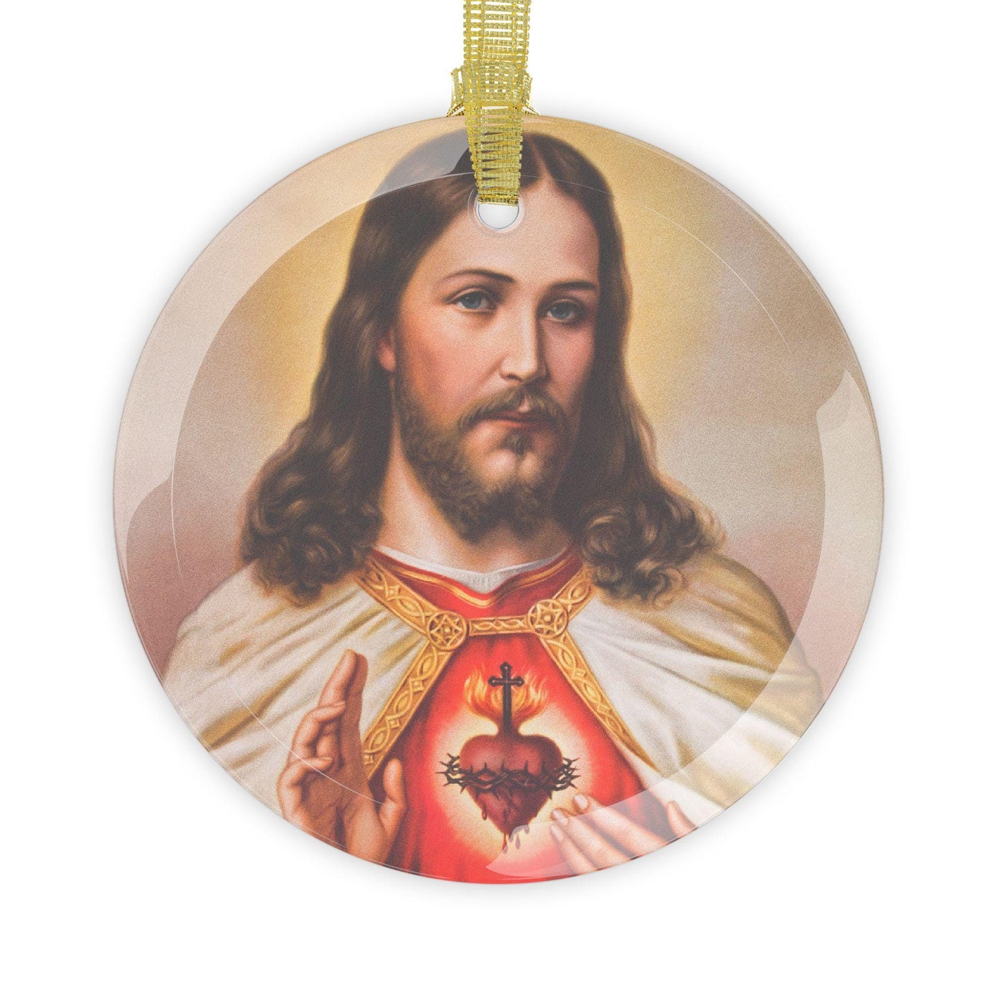 Sacred Heart of Jesus Catholic Glass Christmas Ornament,  Christmas Gift for Wife Mother Grandma Sister, Christ the King