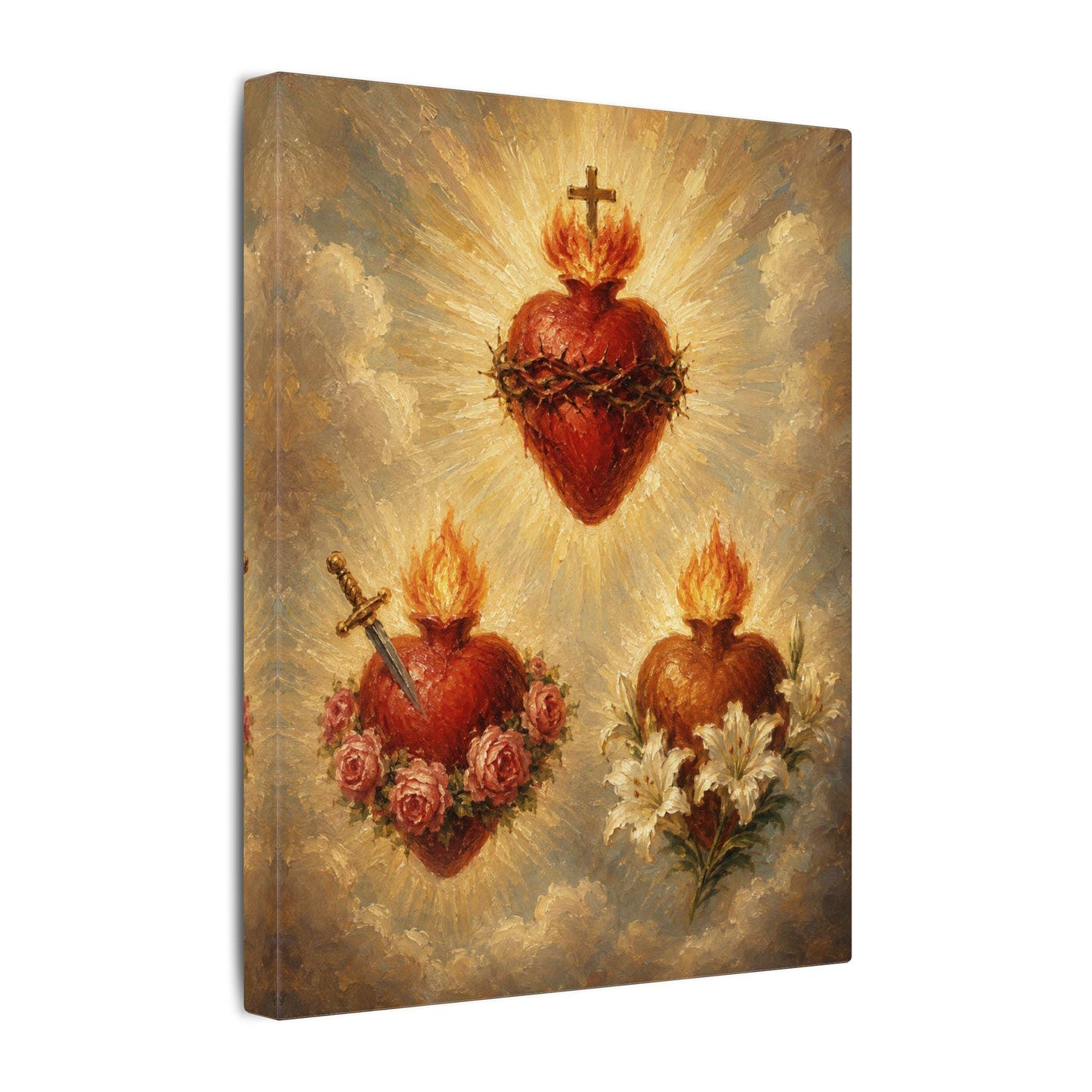 Three Hearts Canvas Print | Holy Family Wall Art