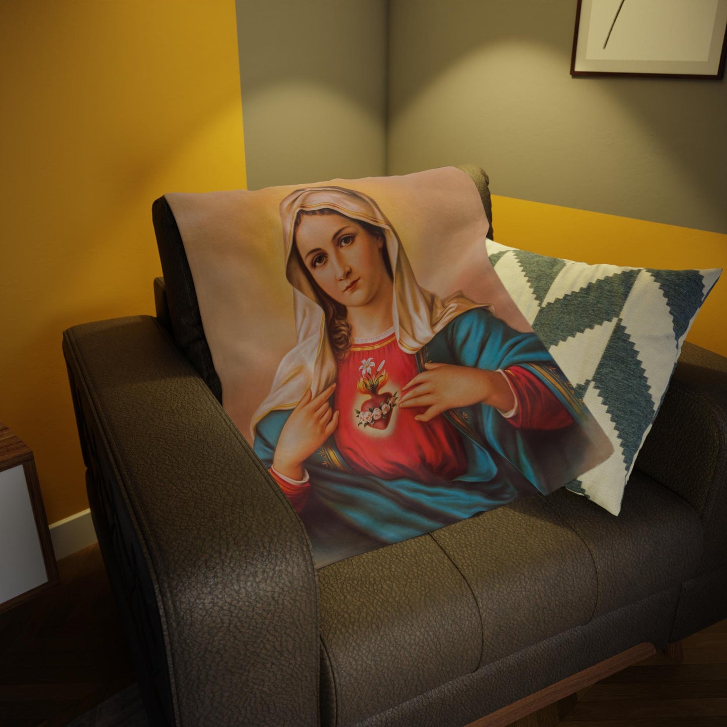 Immaculate Heart of Mary Plush Blanket, Marian Catholic Gift