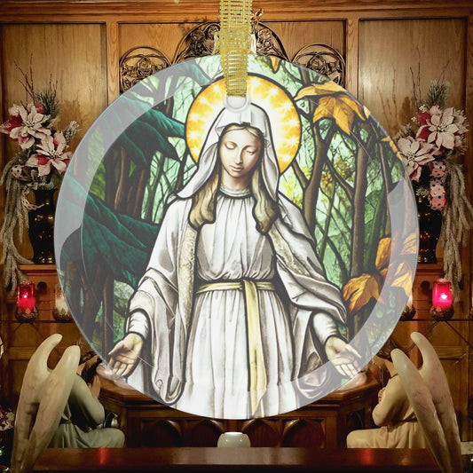 Catholic Christmas Ornament, Our Lady of Champion Glass Ornament, Virgin Mary Gift for Mom Grandma Wife, Catholic Gift for Women, Mary Gift