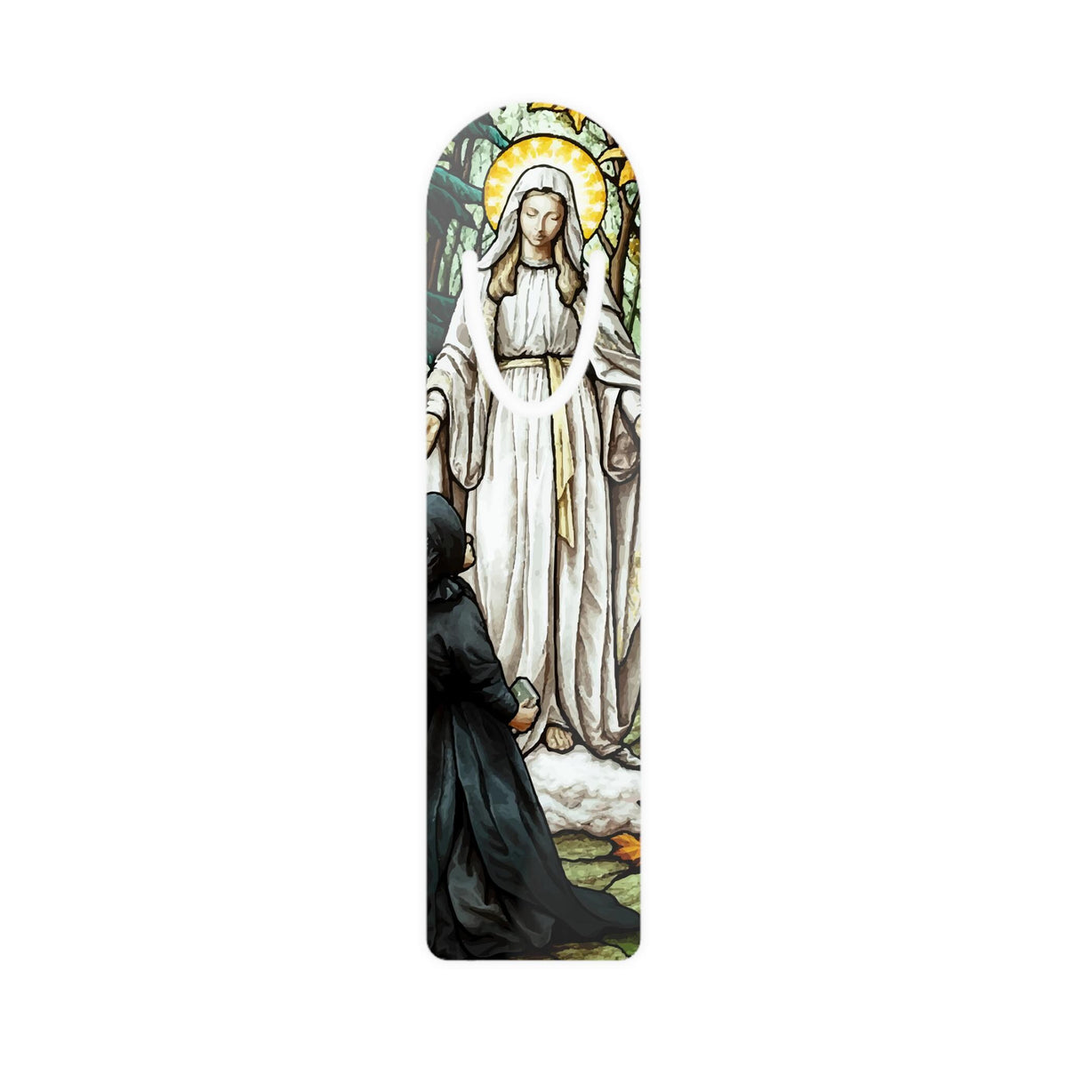 Our Lady of Champion stained glass style bookmark, Marian apparition art — Catholic gift from Glory Be Gifts – view 3