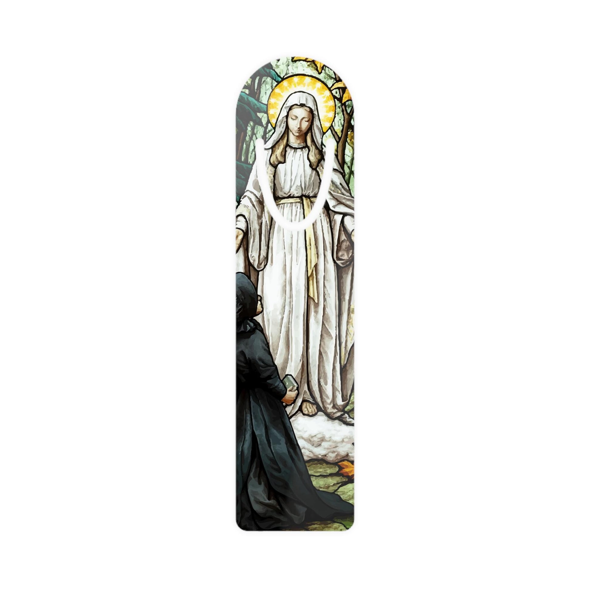 Our Lady of Champion stained glass style bookmark, Marian apparition art — Catholic gift from Glory Be Gifts – view 3