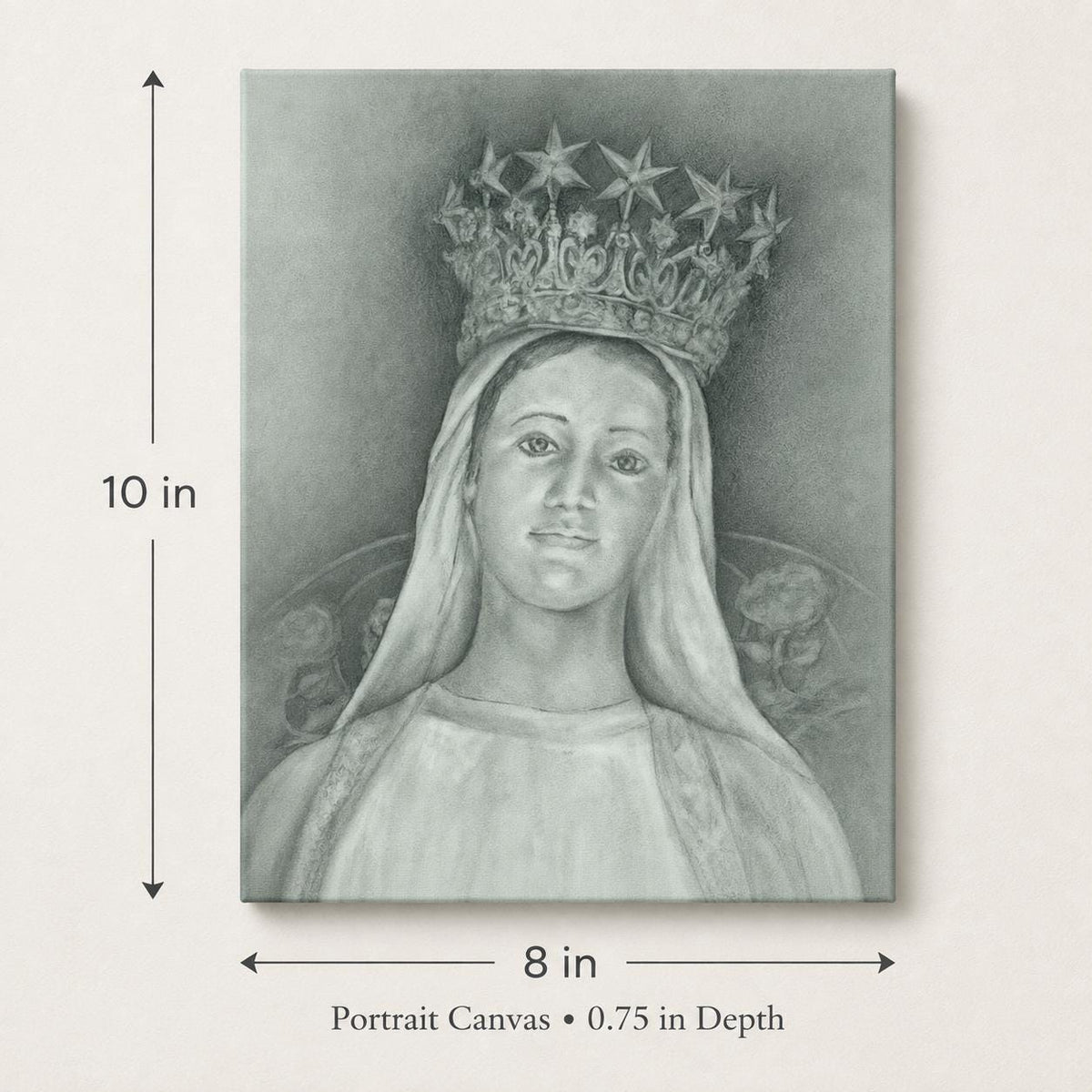 Our Lady of Champion canvas print, sacred art sketch of the crowned Virgin Mary by Brian Kelliher — Catholic gift from Glory Be Gifts – view 4