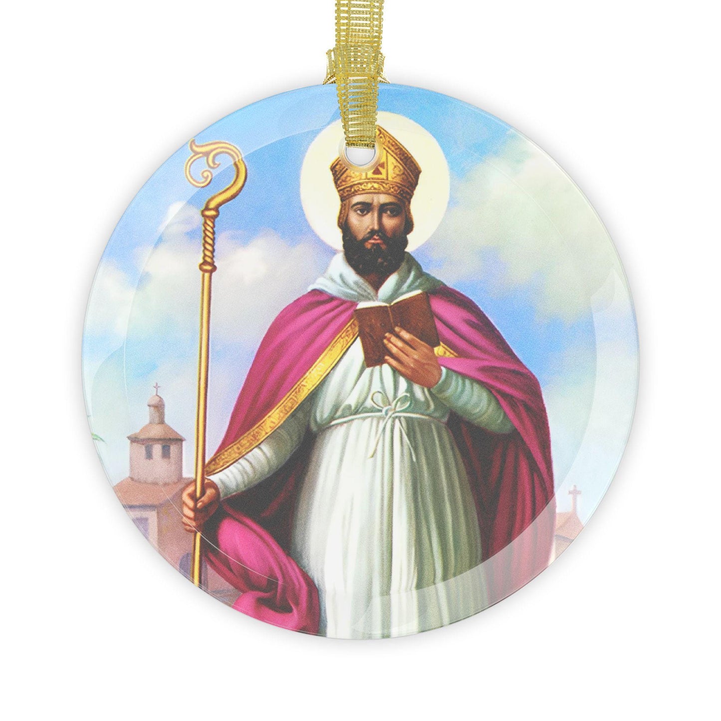 Saint Cyprian Catholic Glass Christmas Ornament