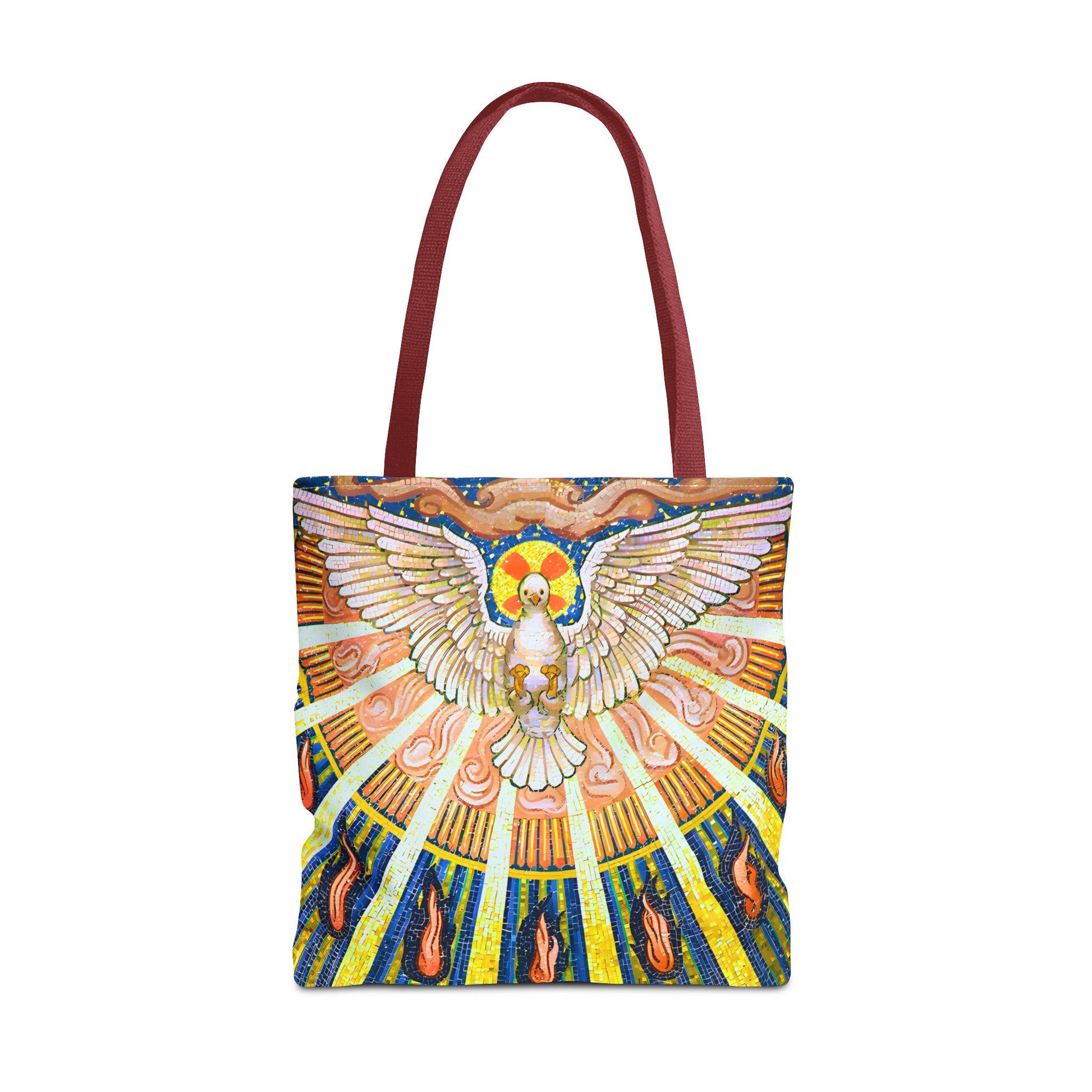 Holy Spirit mosaic tote bag, Pentecost dove artwork shoulder bag — Catholic gift from Glory Be Gifts – view 6
