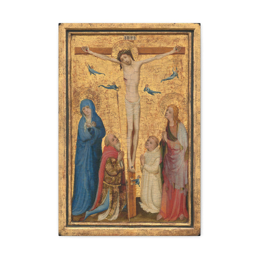 Medieval Crucifixion Painted Canvas from The Crucifixion ca 1390* Catholic Sacred Art featuring Christ and His Mother Mary at the cross