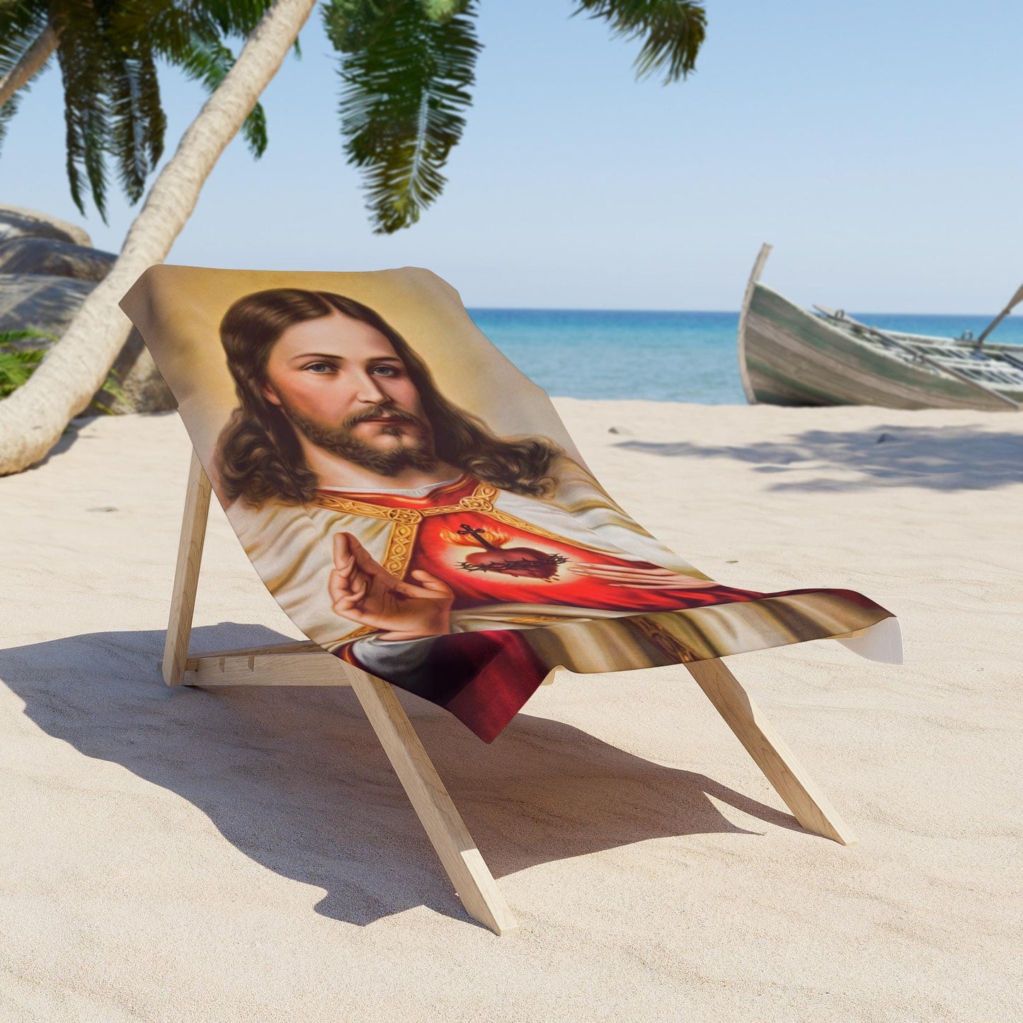 Sacred Heart of Jesus Catholic Beach Towel