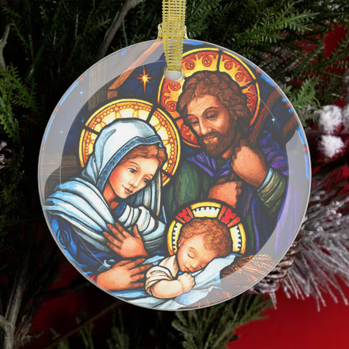 Stained Glass Nativity Ornament, Catholic Christmas Gift
