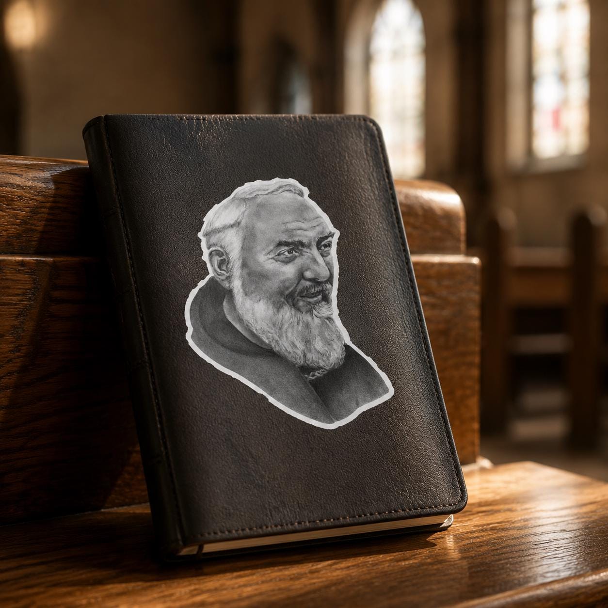 Padre Pio sticker, Catholic saint portrait sacred art decal — Catholic gift from Glory Be Gifts – view 4