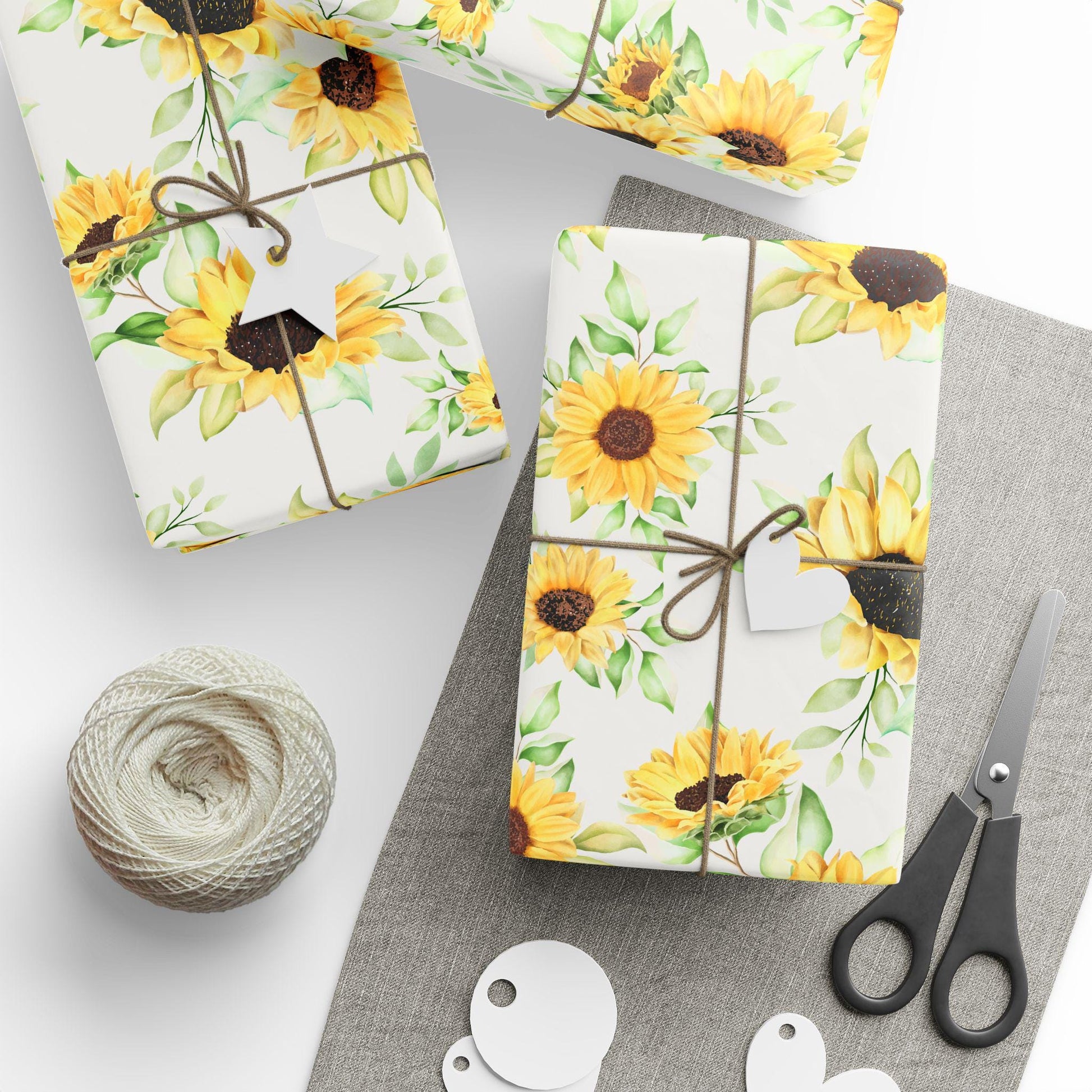 Sunflower pattern Christmas gift wrap roll, floral holiday wrapping paper — from Glory Be Gifts – view 4