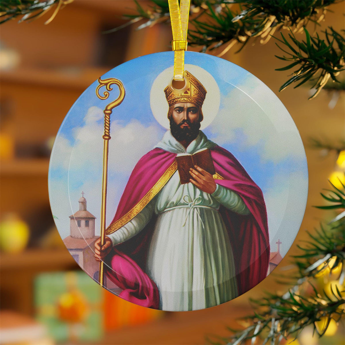 Saint Cyprian Catholic Glass Christmas Ornament