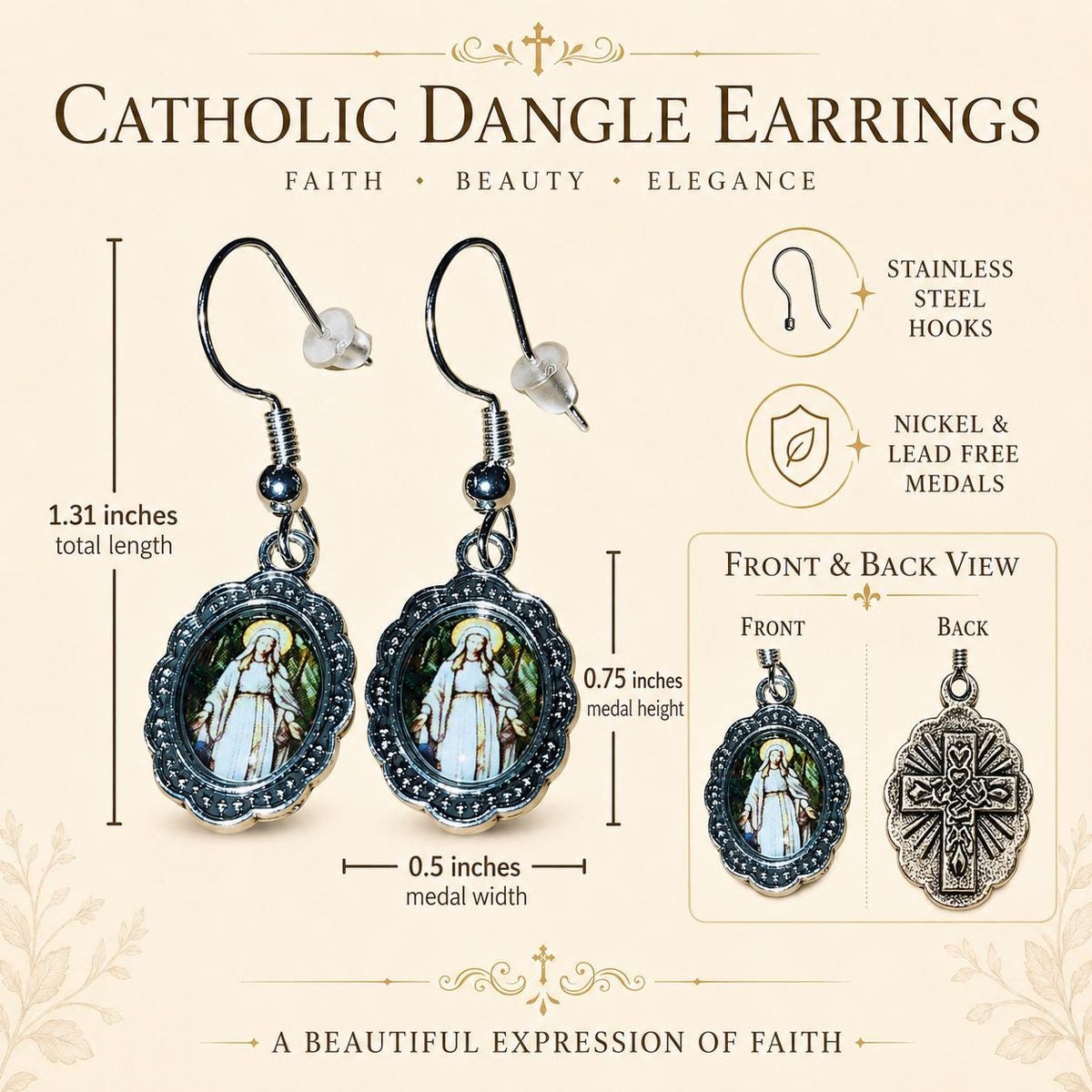 Catholic saint medal earrings — additional product photo