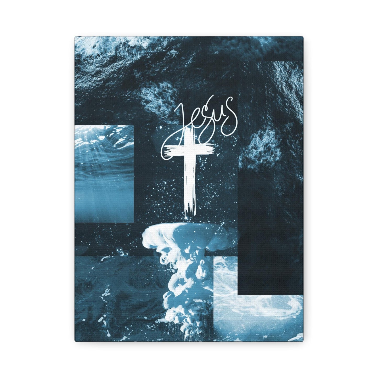 Inspirational Wall Art Canvas, Jesus Decoration, Christian Home Decor, Blue Ocean Design, Religious Gift