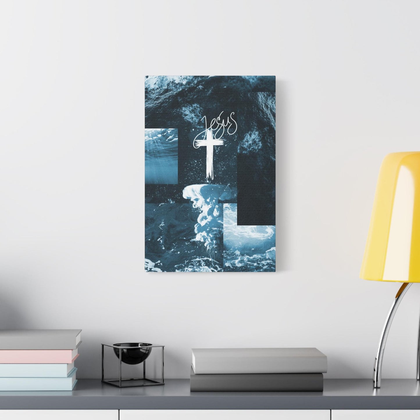 Inspirational Wall Art Canvas, Jesus Decoration, Christian Home Decor, Blue Ocean Design, Religious Gift