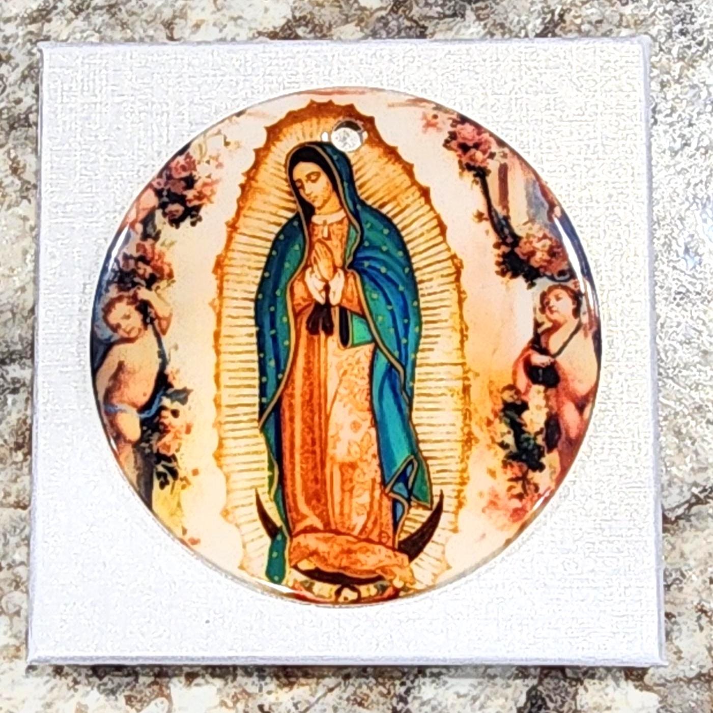Our Lady of Guadalupe Catholic Glass Christmas Ornament, Mary Queen of Heaven Christmas Tree Trimming, Patronnes of America