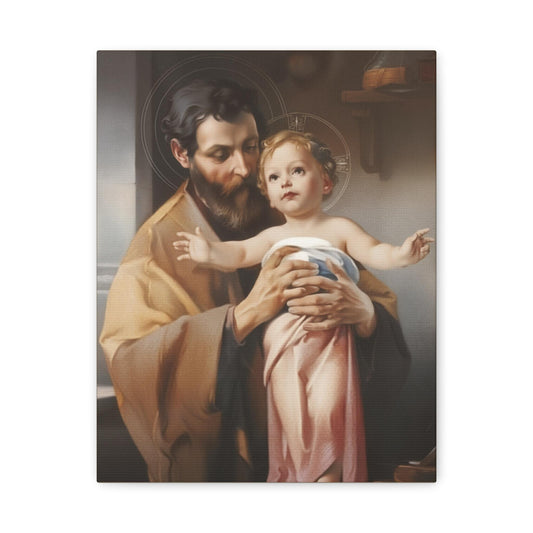 Saint Joseph Catholic Religious Canvas Wallart, Joseph and Jesus Holy Family