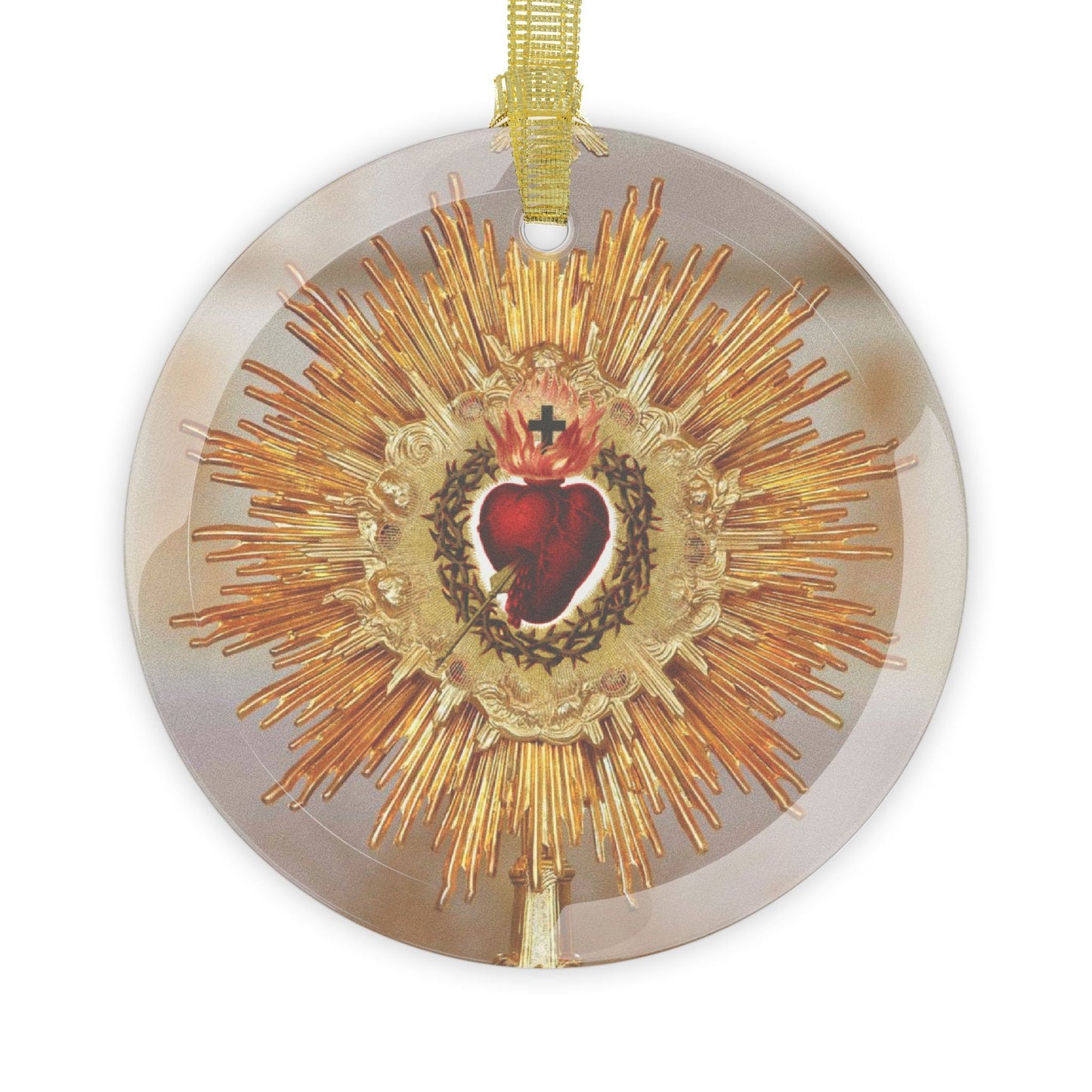 Sacred Heart of Jesus Glass Ornament, Catholic Ornament Gift for mom grandma dad, Monstrance Art Eucharistic Adoration