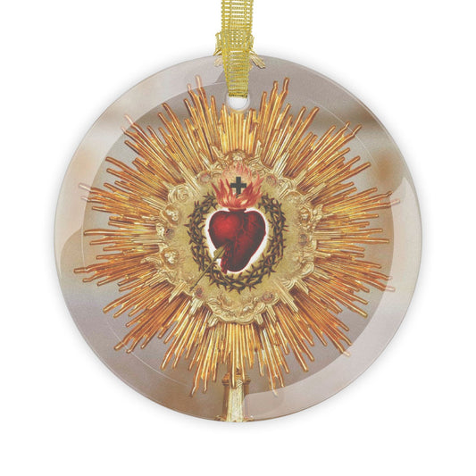 Sacred Heart of Jesus Glass Ornament, Catholic Ornament Gift for mom grandma dad, Monstrance Art Eucharistic Adoration