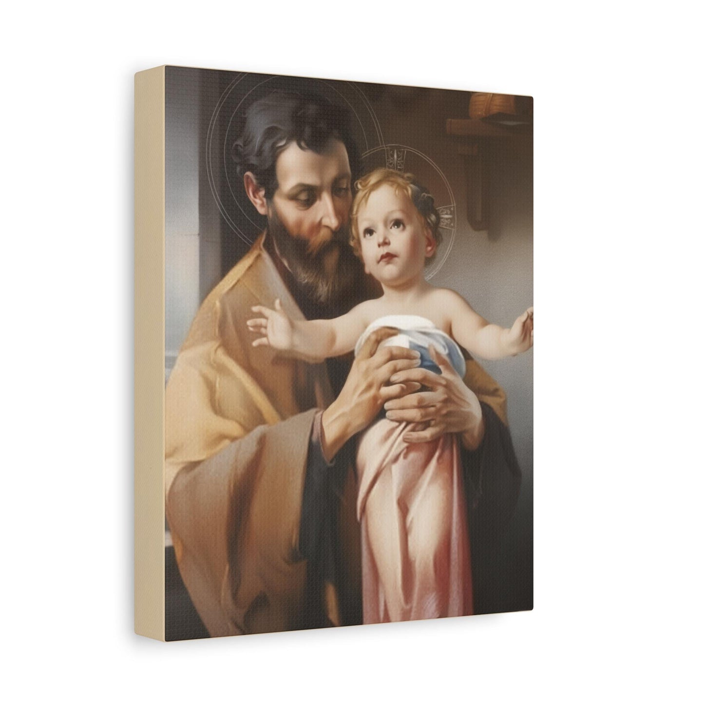 Saint Joseph Catholic Religious Canvas Wallart, Joseph and Jesus Holy Family