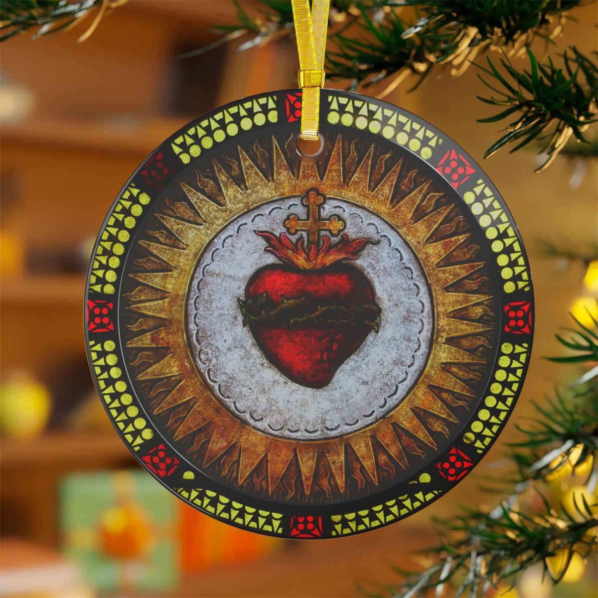 Sacred Heart of Jesus Glass Ornament, Catholic Christmas Ornament Gift for mom dad grandma, Catholic tree trimming home decor