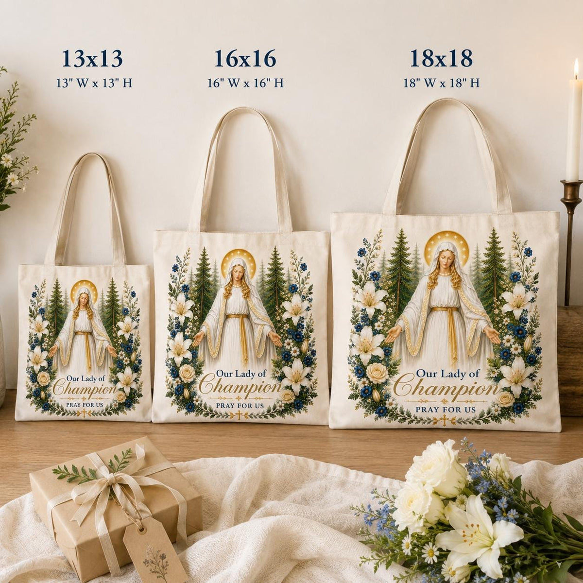Our Lady of Champion Tote Bag, Catholic Pilgrimage Gift, Marian Shrine Tote