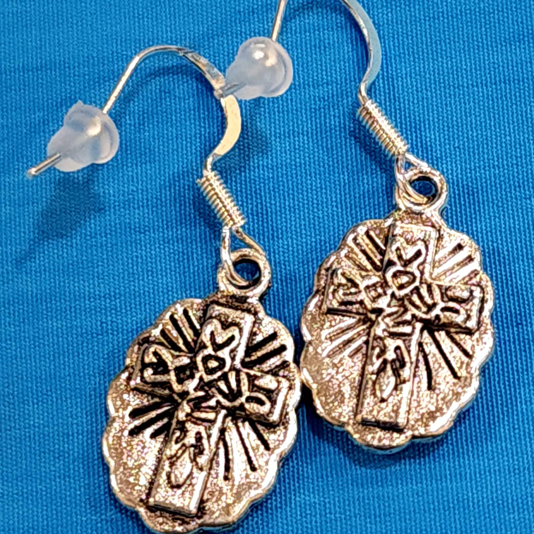 Our Lady of Guadalupe dangle earrings, zinc alloy with stainless steel hook — Catholic gift from Glory Be Gifts – view 2