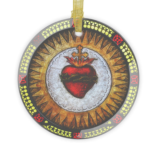 Sacred Heart of Jesus Glass Ornament, Catholic Christmas Ornament Gift for mom dad grandma, Catholic tree trimming home decor