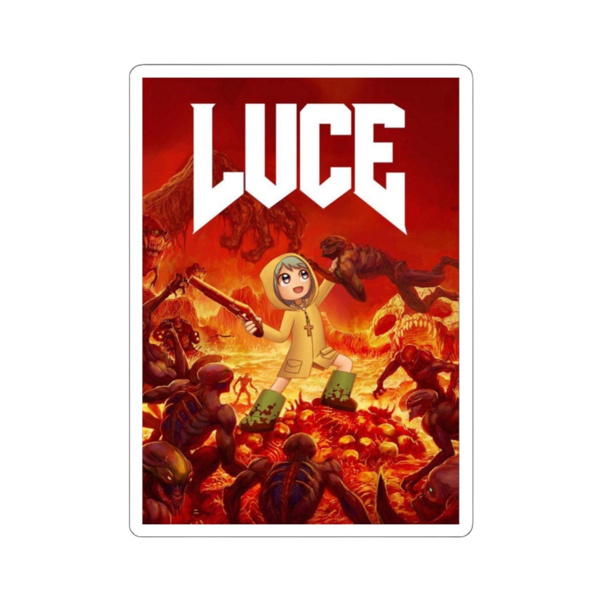 Funny Luce Doom Catholic Jubilee Year Sticker | Waterproof Religious Vinyl Decal | Luce Mascot Sticker for Car, Laptop, Water Bottle