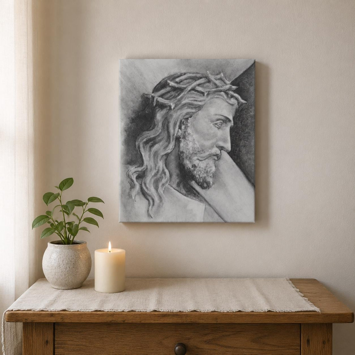 Shoulder the Cross canvas print, Christ carrying the cross sacred art sketch — Catholic gift from Glory Be Gifts – view 7