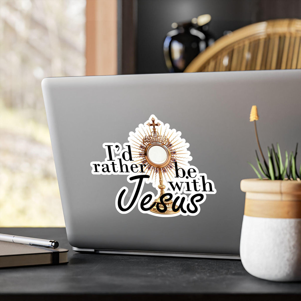 I'd rather be with Jesus window cling — Catholic gift from Glory Be Gifts