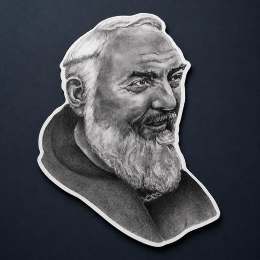 Padre Pio sticker, Catholic saint portrait sacred art decal — Catholic gift from Glory Be Gifts