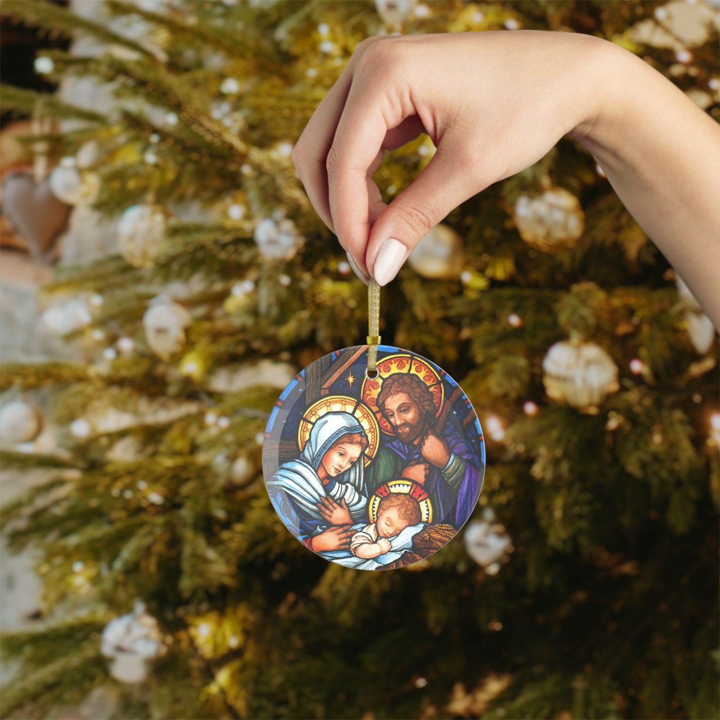 Holy Family Stained Glass Catholic Christmas Ornament