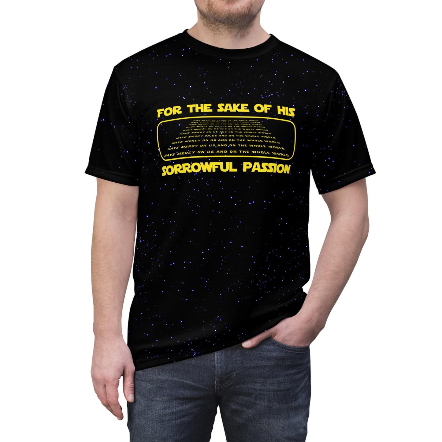 Divine Mercy Chaplet Catholic T-Shirt, Sci-Fi Design