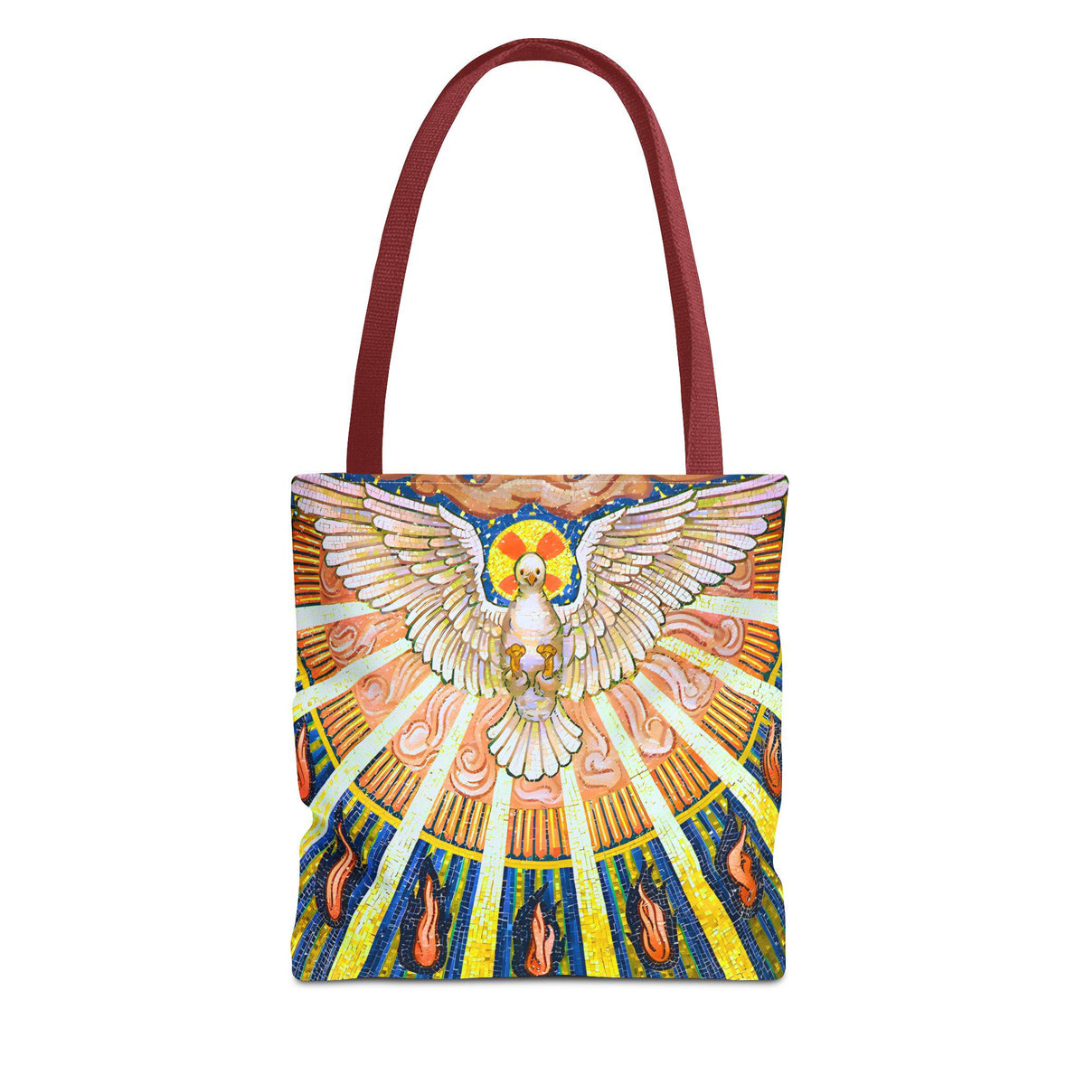 Holy Spirit mosaic tote bag, Pentecost dove artwork shoulder bag — Catholic gift from Glory Be Gifts – view 4
