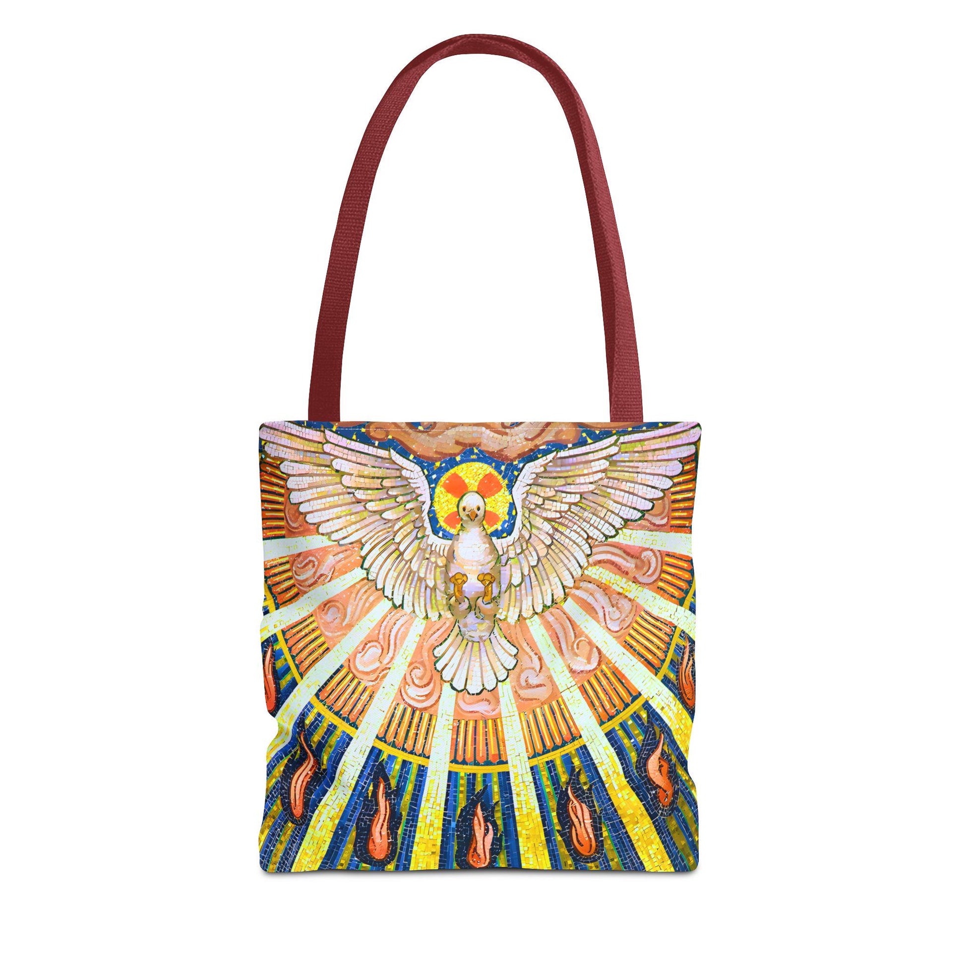 Holy Spirit mosaic tote bag, Pentecost dove artwork shoulder bag — Catholic gift from Glory Be Gifts – view 4