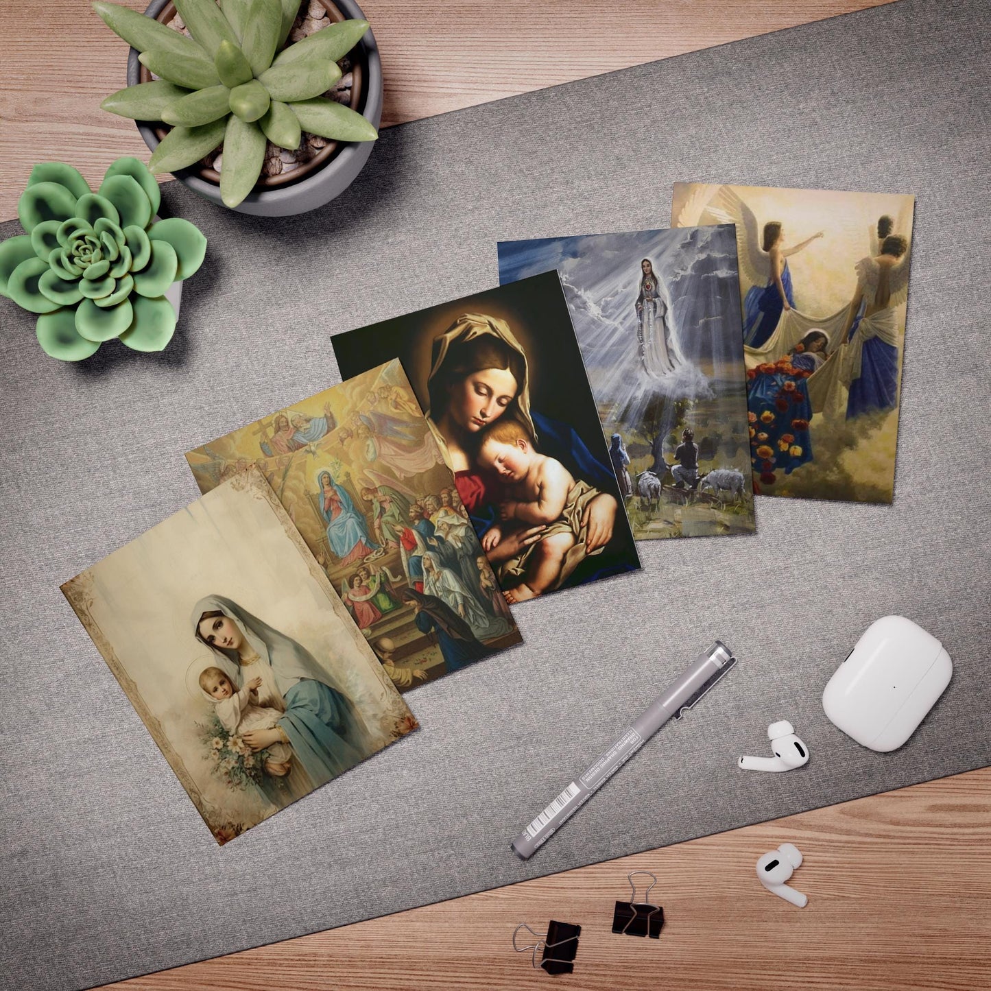5 Marian Catholic Greeting Cards, Mary Art Birthday Anniversary Mother's Day Cards, Religious gift for Mom grandma wife girlfriend