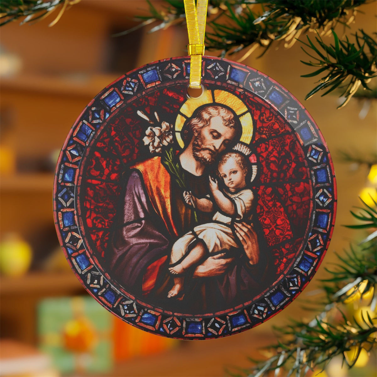 Saint Joseph Stained Glass Ornament, Catholic Christmas Gift