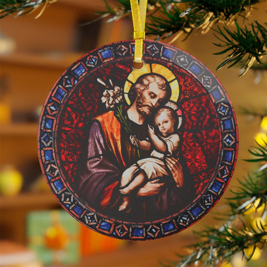 Saint Joseph Stained Glass Ornament, Holy Family Art, Catholic Christmas Ornament Gift for mom dad, Catholic Tree Trimming home decor
