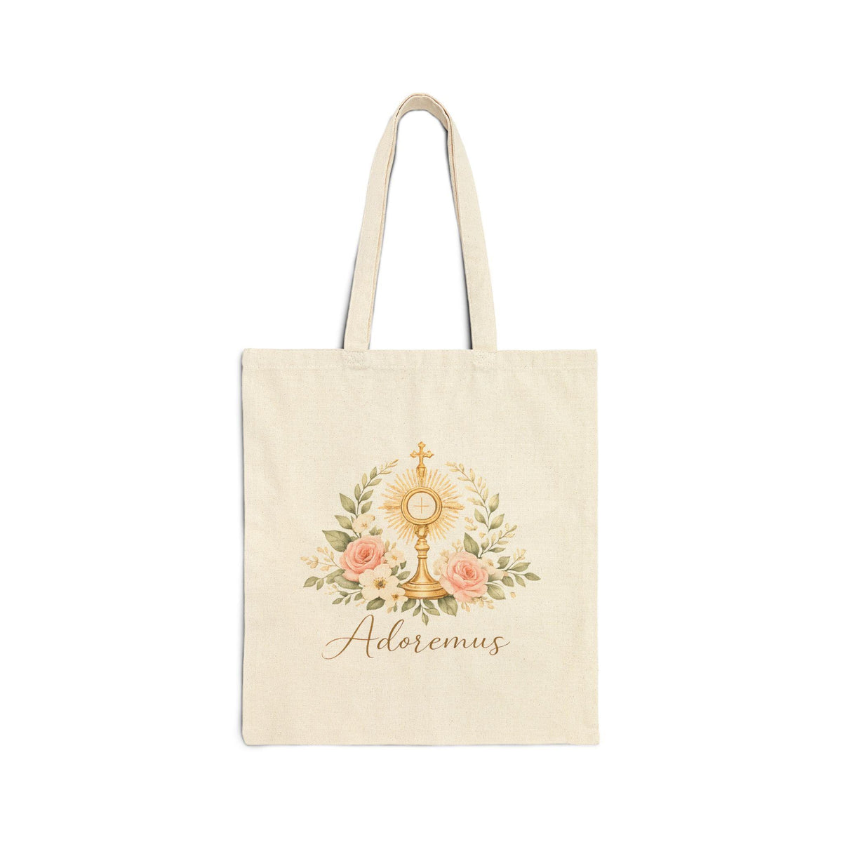 Catholic Tote Bag Adoremus Monstrance, Eucharistic Adoration Canvas Tote