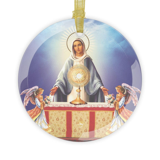 Mary Mother of the Eucharist Glass Ornament, Christ Tree Trimming Gift for mom grandma wife, Anniversary Gift, Mary Queen of Heaven