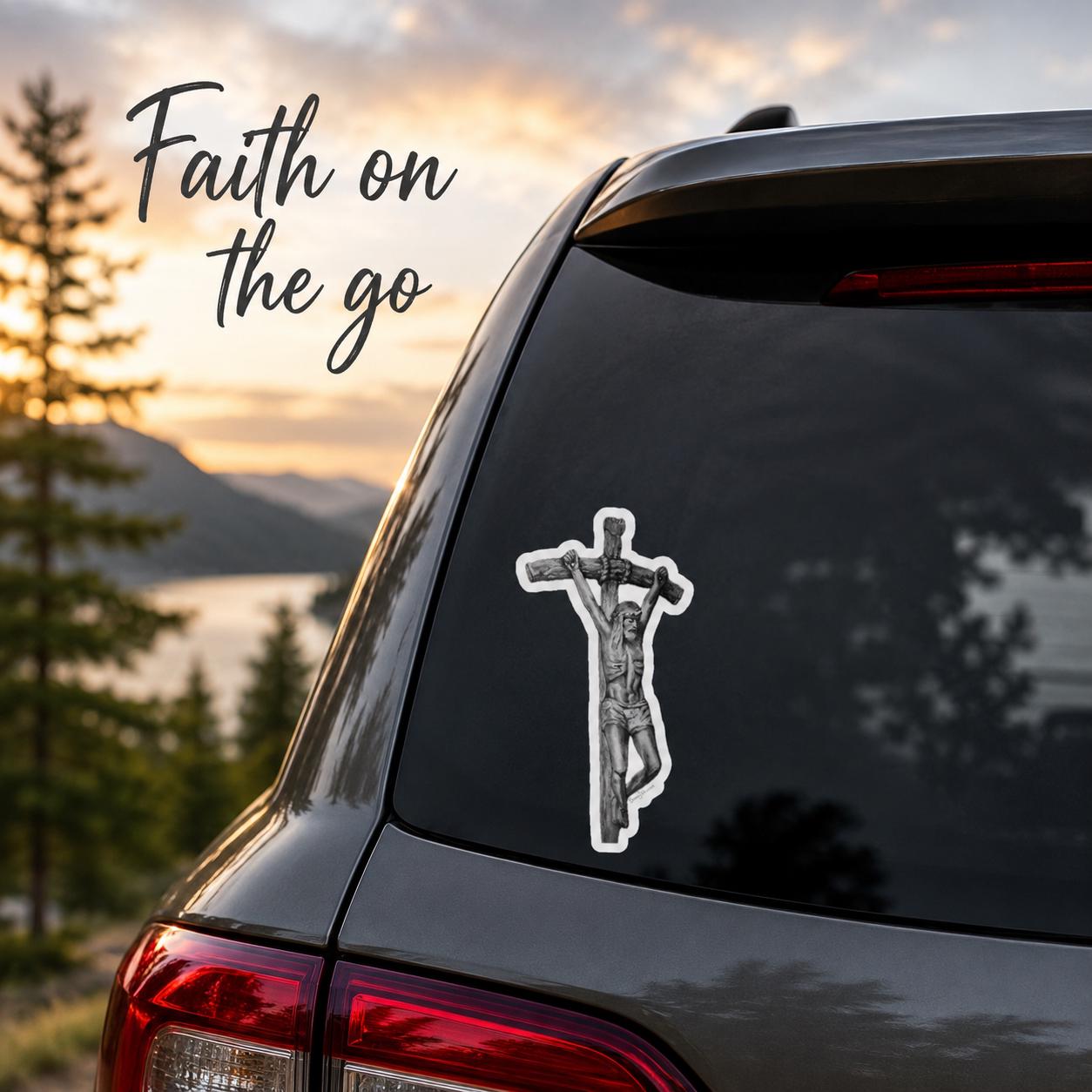 Catholic Crucifix Sticker Jesus Christ Pope JPII Ars Deo Sacred Art by Brian J Kelliher Vinyl Decal Catholic Gift Car Laptop Waterbottle