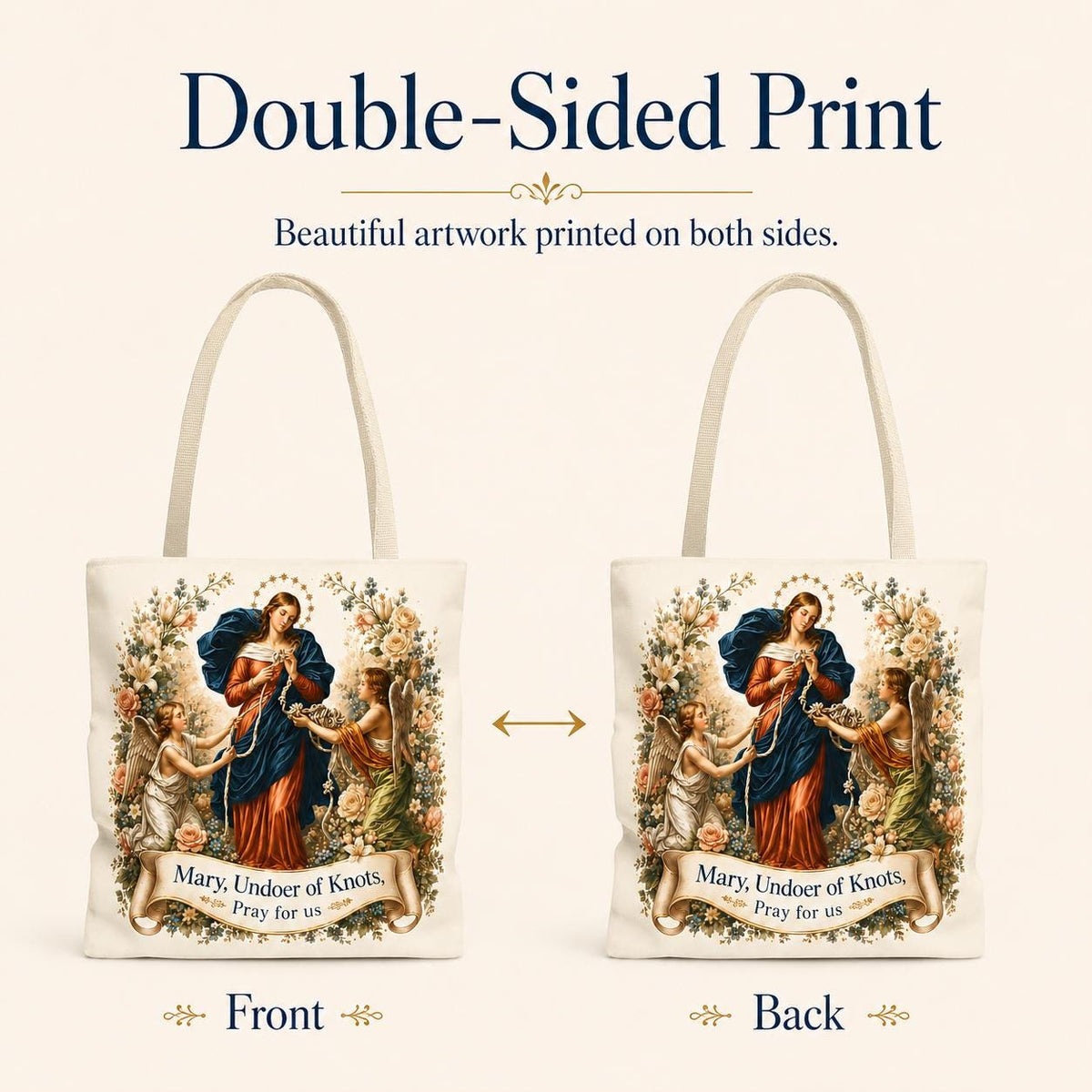 Mary Undoer of Knots Tote Bag, Catholic Marian Devotion Tote