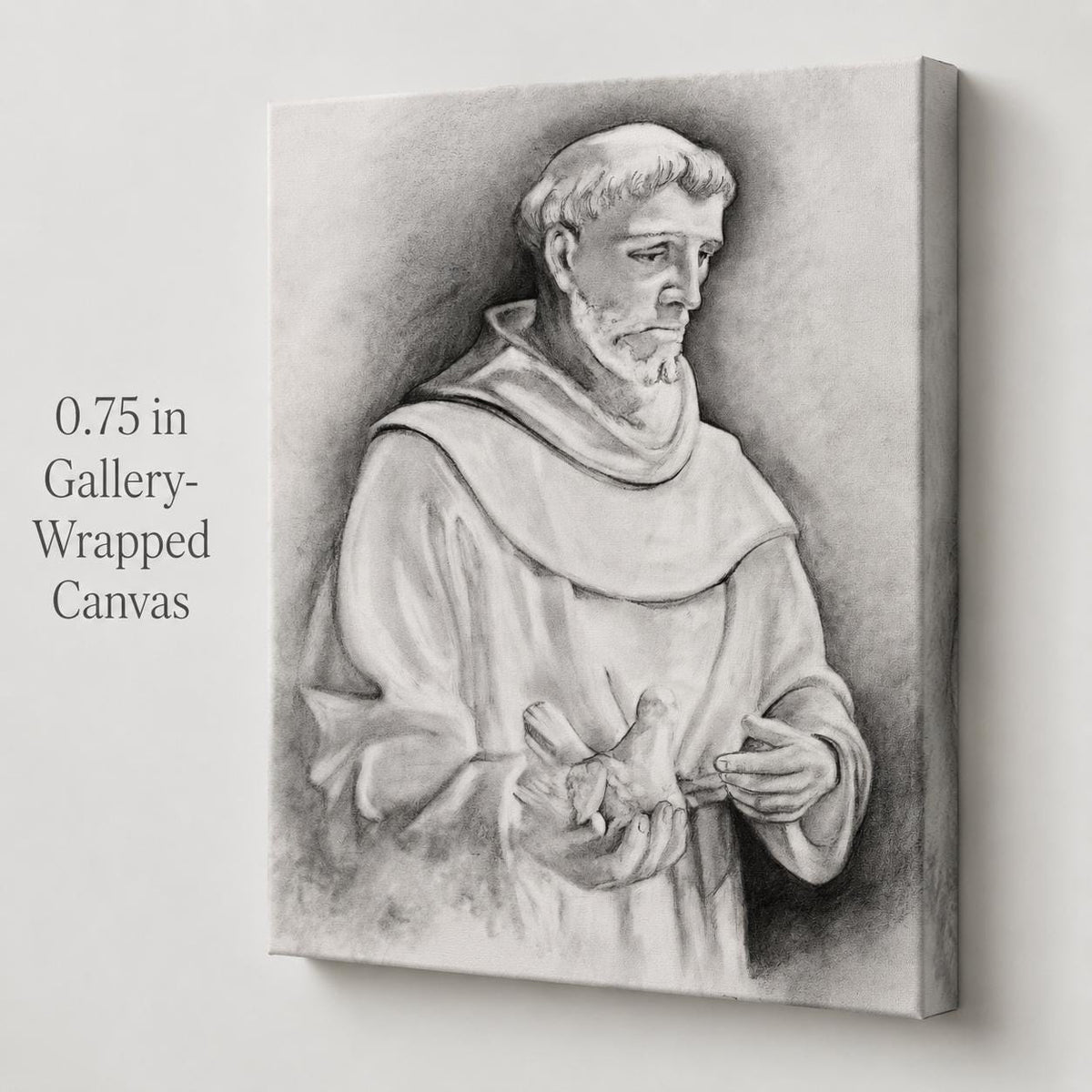 Saint Francis of Assisi canvas print, Franciscan habit with dove sacred art sketch — Catholic gift from Glory Be Gifts – view 9