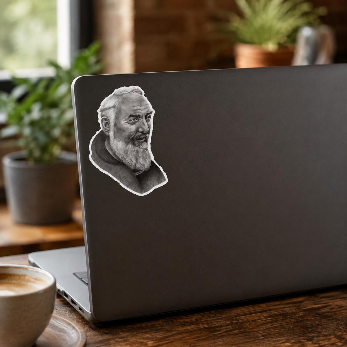 Padre Pio sticker, Catholic saint portrait sacred art decal — Catholic gift from Glory Be Gifts – view 3