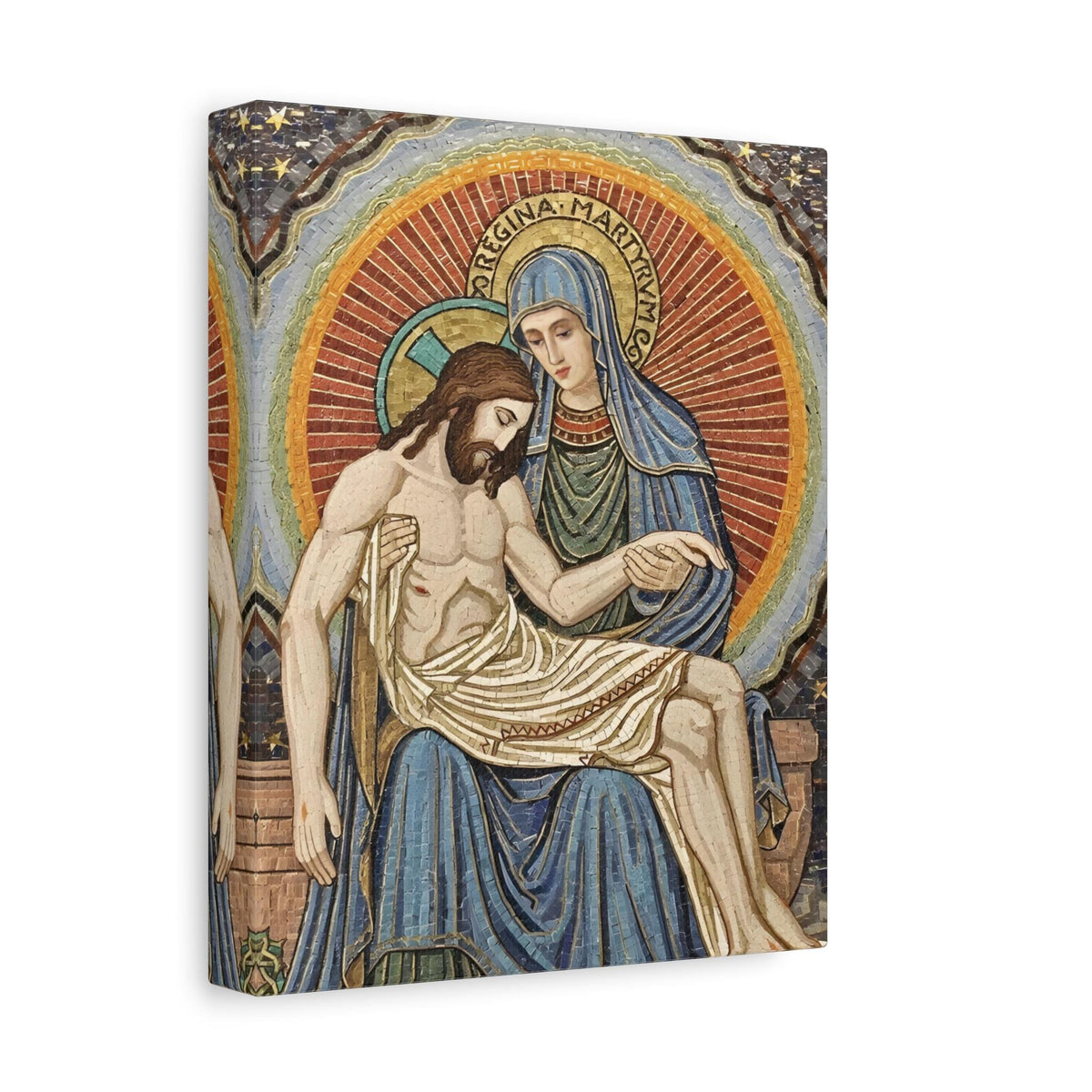 Pietà mosaic canvas print of Jesus and Mary, tile-style Catholic wall art — Catholic gift from Glory Be Gifts