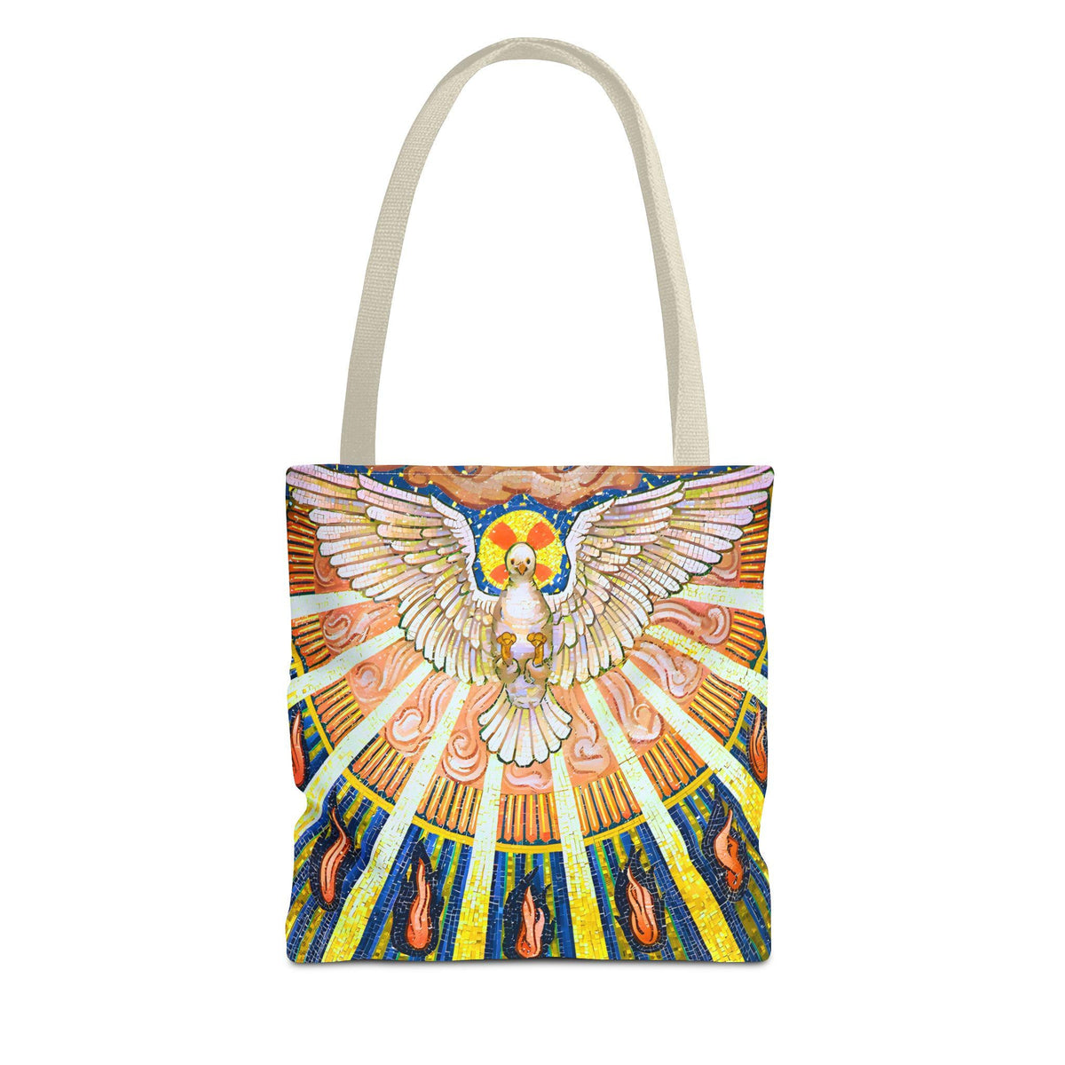 Holy Spirit mosaic tote bag, Pentecost dove artwork shoulder bag — Catholic gift from Glory Be Gifts – view 10